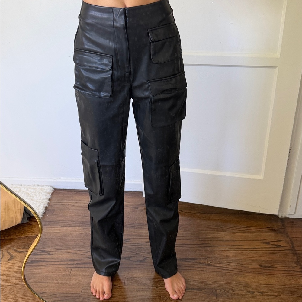 AFRM Black Faux Leather Cargo Pants